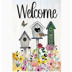 Garden Flag 12x18in Burlap Double-sided Welcome Bird Houses Floral